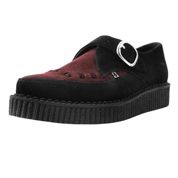 Tuk Black & Burgundy Suede Pointed Buckle Creeper Women’s 7 Style A9592 - Picture 2 of 16